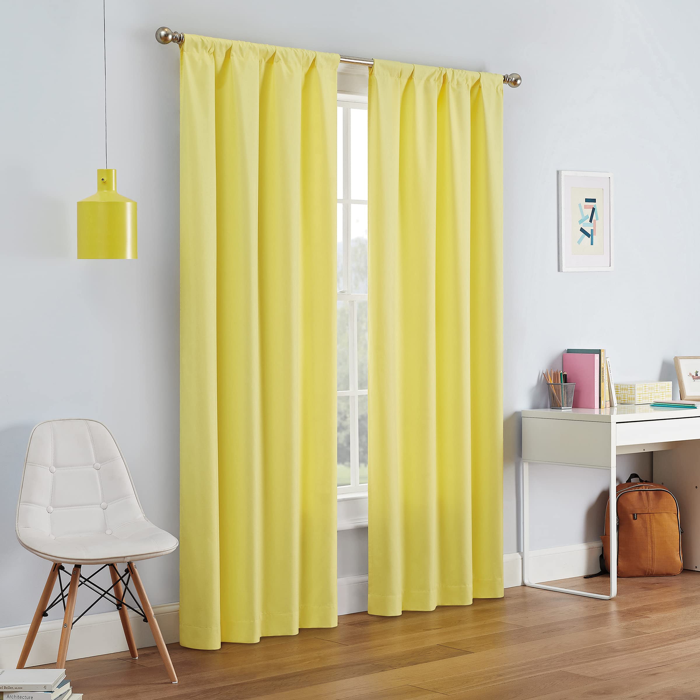 ECLIPSE Kendall Modern Blackout Thermal Rod Pocket Window Curtain for Bedroom or Living Room (1 Panel), 42 in x 84 in, Lemon