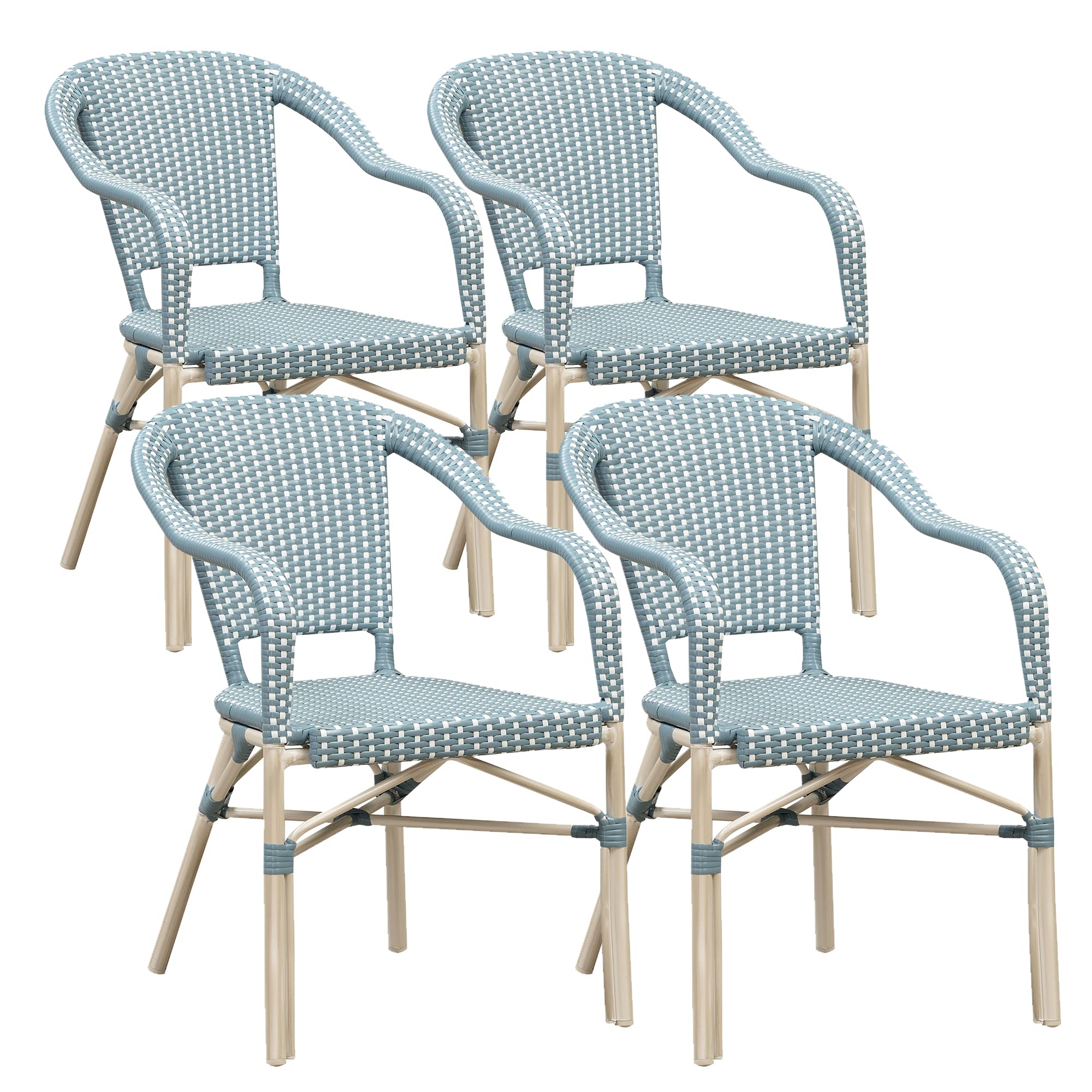 PURPLE LEAF Outdoor Dining Chair Set of 4 White Print Finish Patio Chairs Aluminum Wicker Rattan Armchair for Garden Kitchen Por