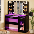 HUAHUU Vanity Desk with Mirror and Lights, Makeup Vanity Desk with Lights 3 Colors, Transparent Top Vanity with 2 RGB Drawers, 6