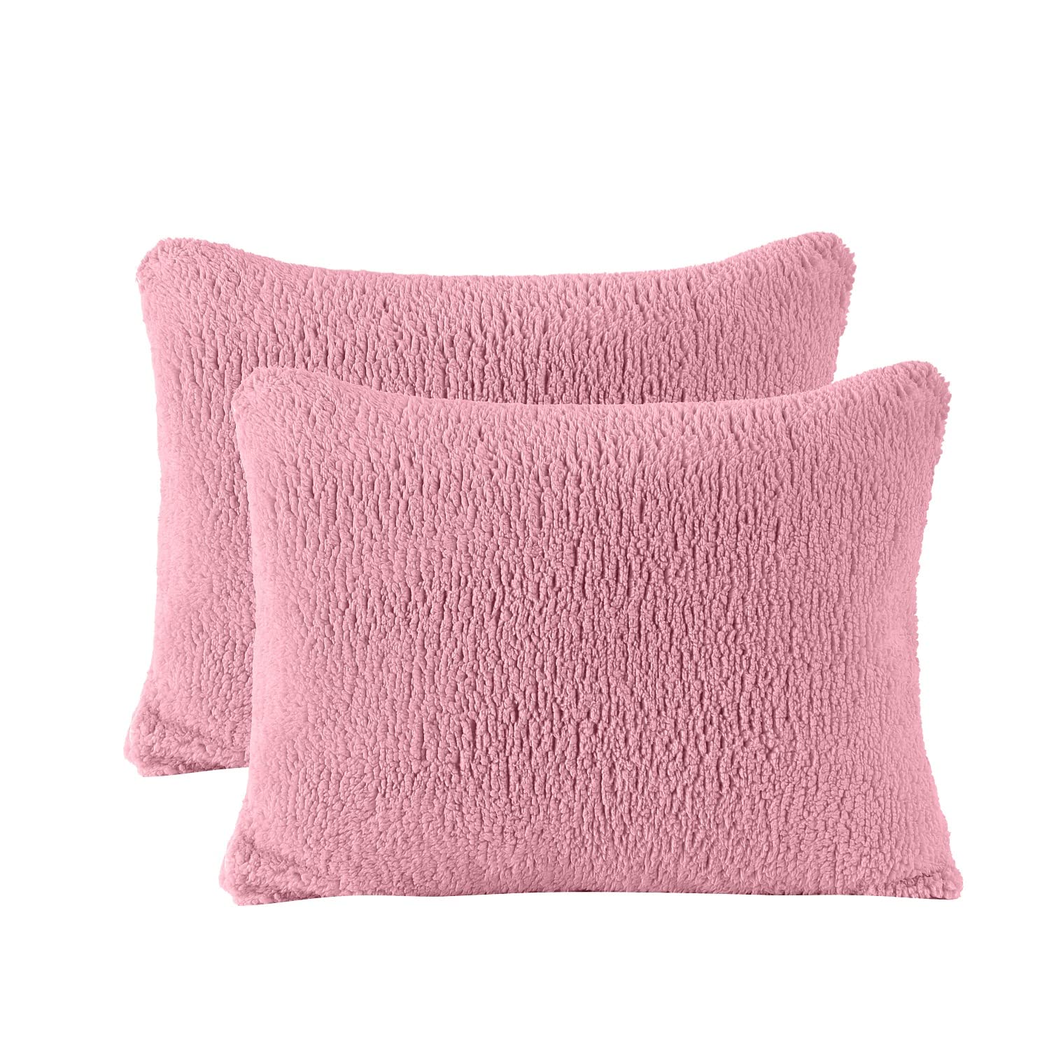Reafort Ultra Soft Sherpa Pillowcases Pillow Covers Standard Size 20x26 Pack of 2 with Zipper Closure (Pink, 20   x26    Standar