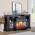 AMERLIFE 3-Sided Glass Fireplace TV Stand for TVs up to 65  , Media Entertainment Center Console Table with Door Closed Storag