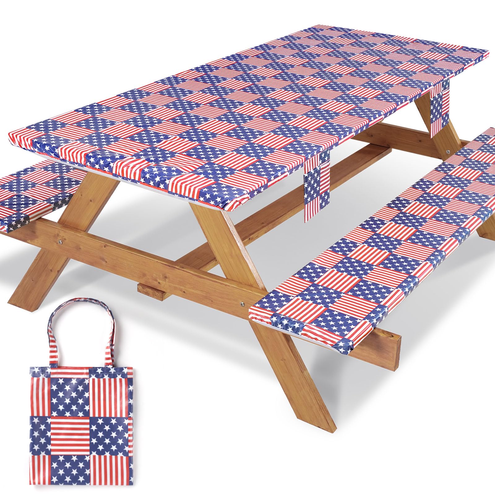 Jobunai 72In Picnic Table Cover with Bench Covers Fitted Stain Resistant Rectangular Table Cloth Campers Patio Garden Vacation G