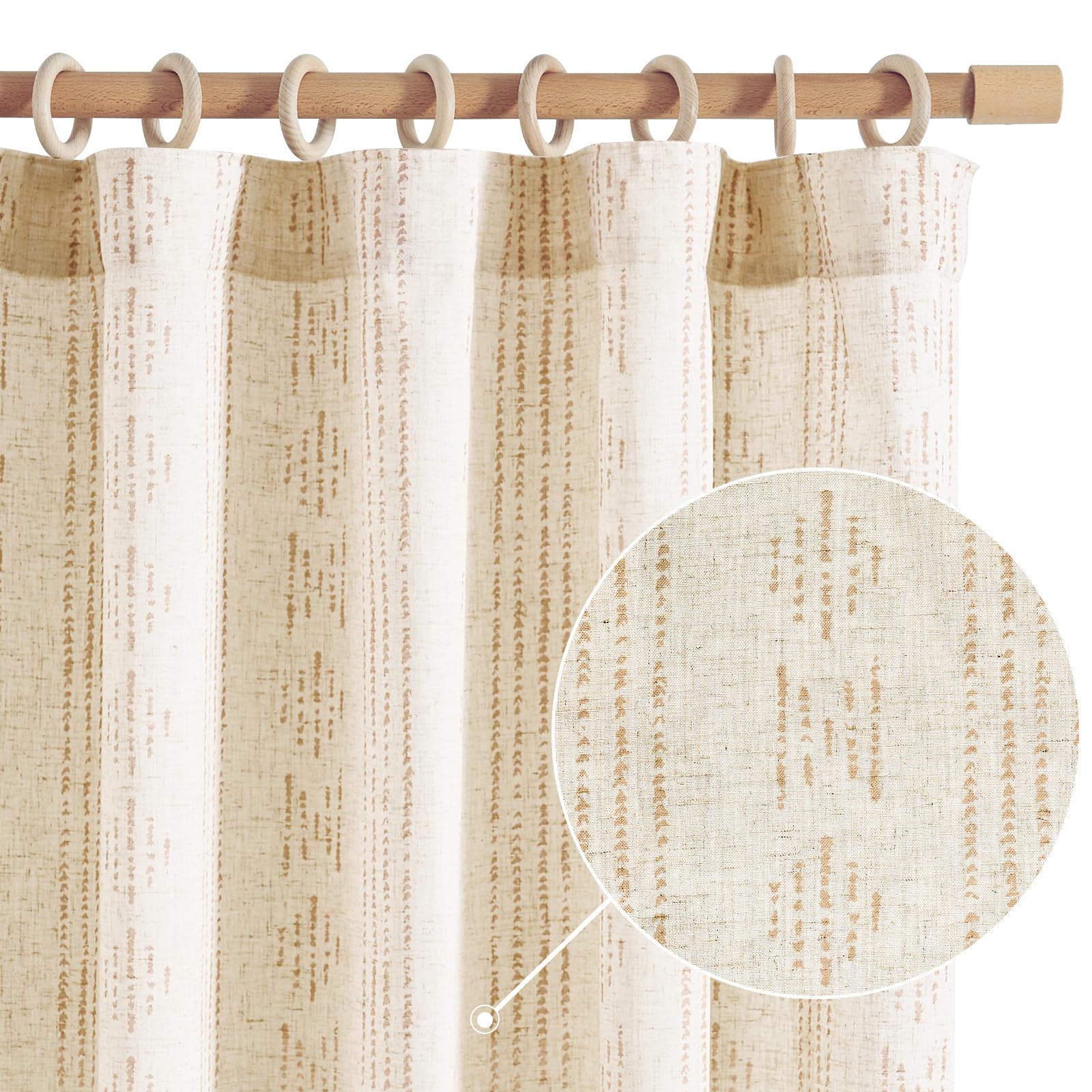 Jinchan Boho Curtains - Living Room Farmhouse Taupe Curtains, 84 Inch Length, 2 Panels for Bedroom, Geometric Striped Mudcloth, 