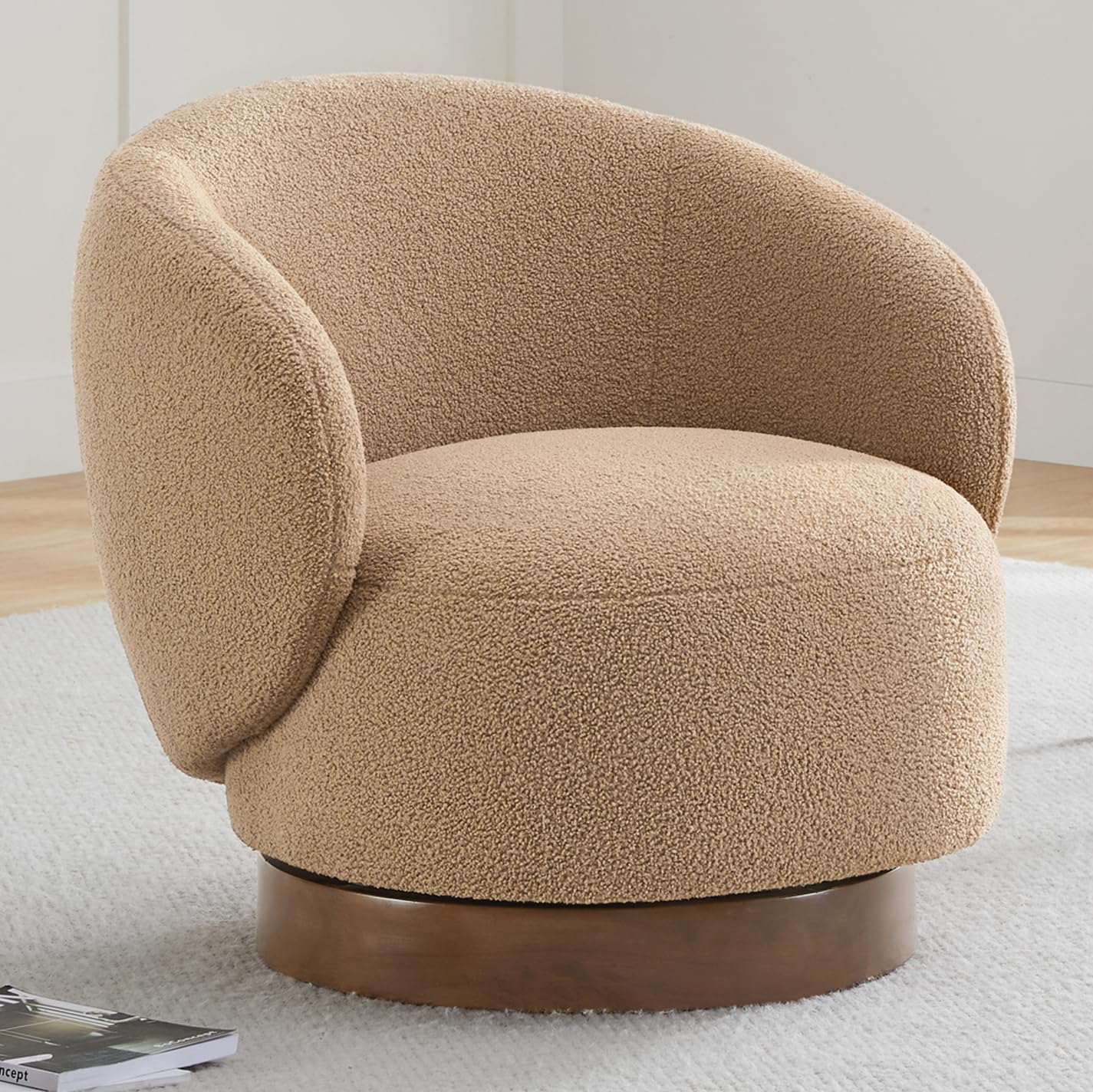 KISLOT Swivel Accent Chair Round Barrel Armchair Upholstered Performance Fabric for Living Room Bedroom Waitingroom,1 PCS,Sand