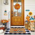 Fallovea Fall Door Mat Combo Set, Hello Pumpkin 100% Coco Coir Welcome Doormat + 28 x 43 Black and White Plaid, Autumn Thanksgiv