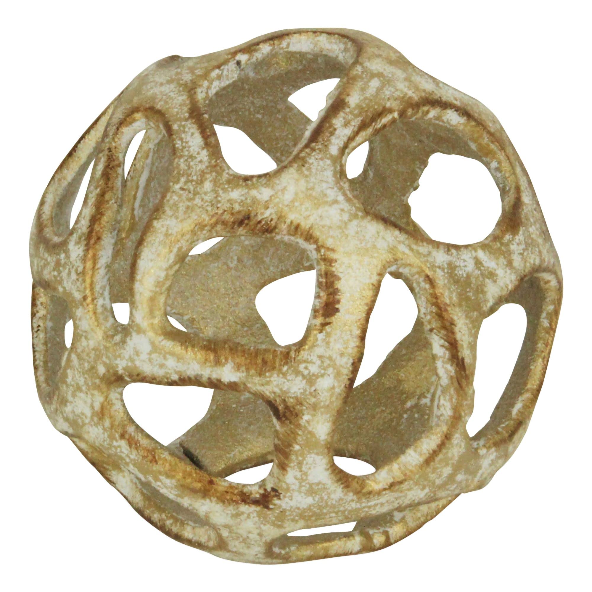 Cheungs Small-Cast Iron orb with Abstract permeating Pattern in a Gold Finish Table D  cor, 4 L x 4 W x 4 H