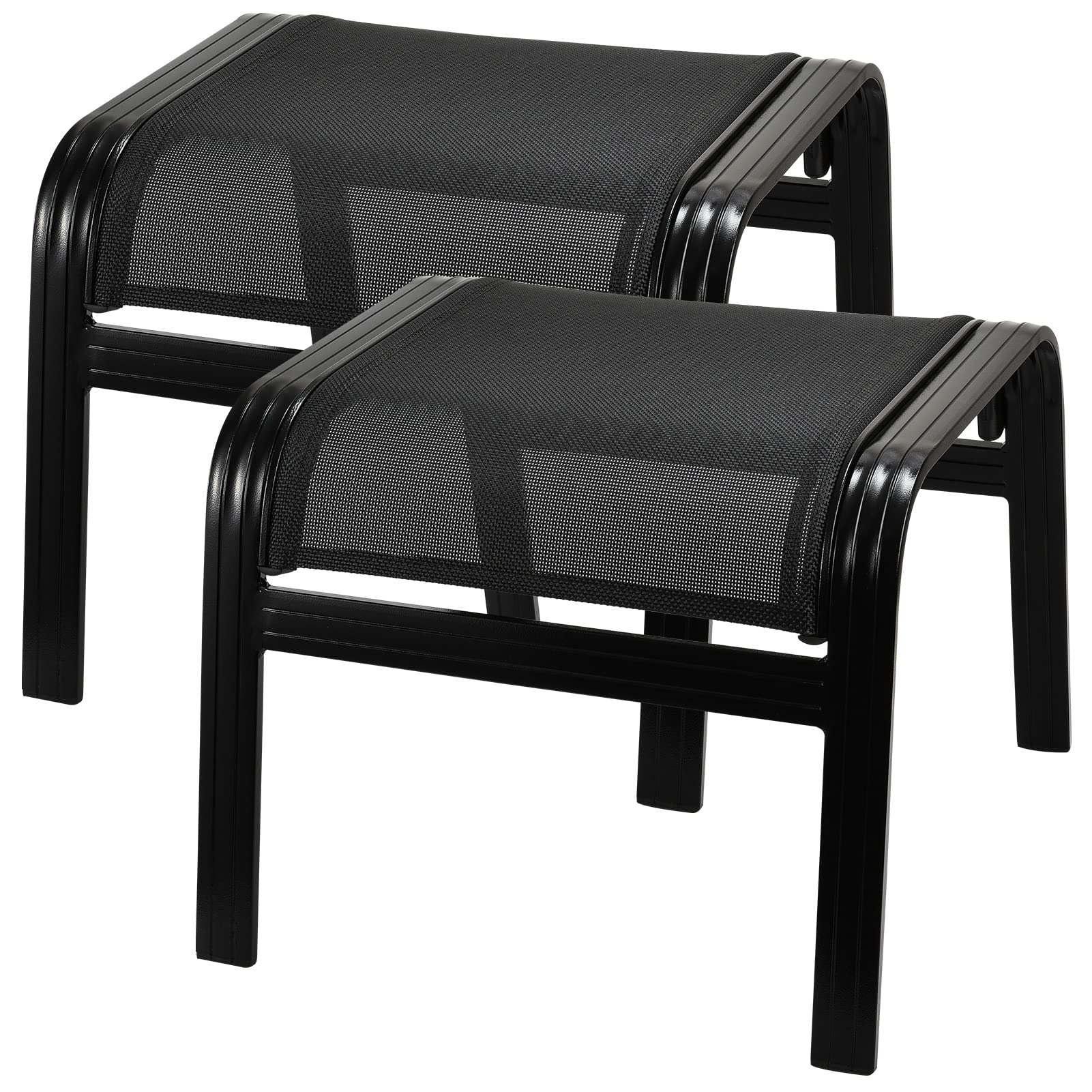 Deguifei Patio Footstools Outdoor Foot Rest Aluminum Patio Ottomans Portable Seat Wicker Furniture Stackable Ottoman 2 Pieces Bl