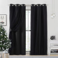 Bujasso Black Full Blackout Curtains with Sheer Overlay Mix and Match Double Layer Thermal Insulated Window Panels 84 inch for L