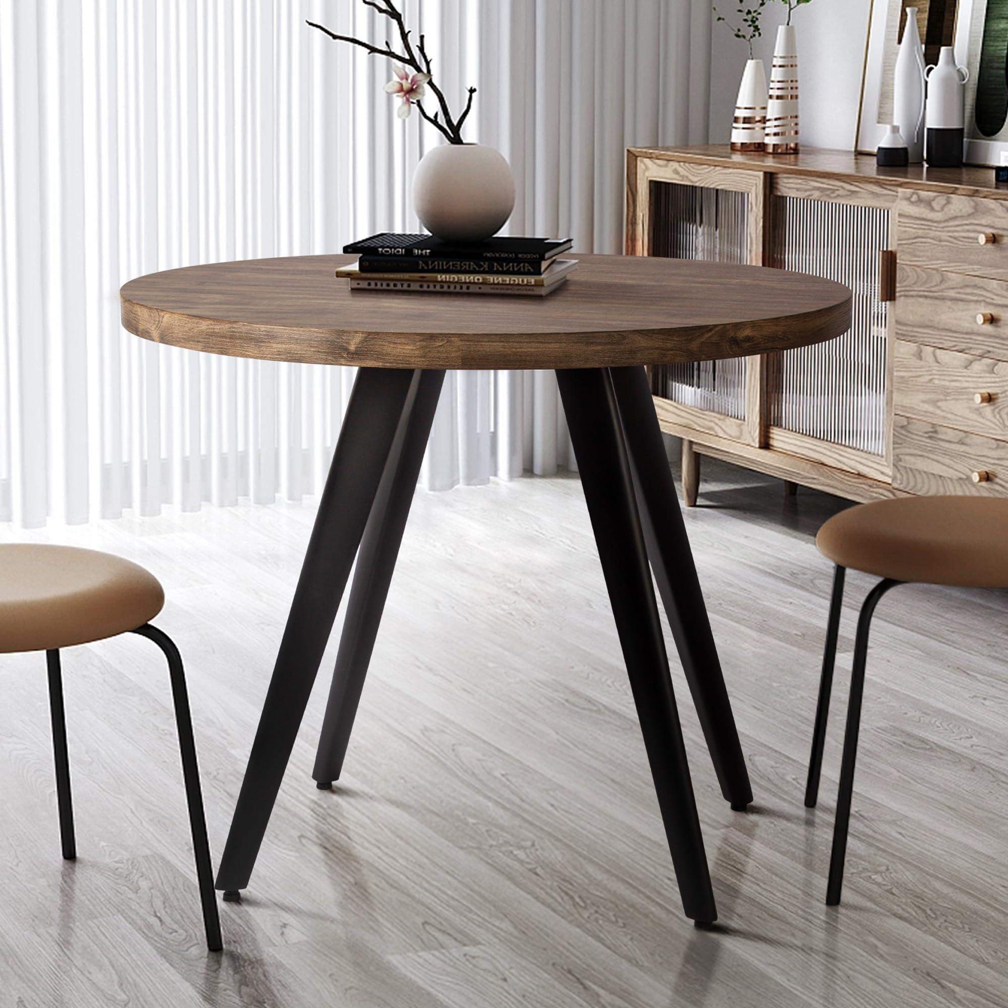 Round Dining Table, Small Dining Table for 2, 31.5  Round Table, Mid-Century Modern Kitchen Table with 1.4  Thickness Wood Grain