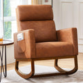 Yaheetech Leather Glider Chair, Modern Rocking Chair, Nursery Faux Leather Glider Chair with Rubber Wood Legs and Side Pocket, R