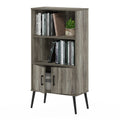 Furinno Claude Mid Century Style Accent Wooden Leg Bookcase Cabinet with Storage Organizer Shelves, French Oak Grey
