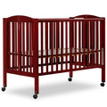 Dream On Me Full Size 2-in-1 Folding Stationary Side Crib in Cherry, Locking Wheels, Folds Flat for Storage, Comes with Teething