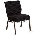 Flash Furniture HERCULES Series 21W Church Chair in Black Dot Patterned Fabric with Cup Book Rack - Gold Vein Frame