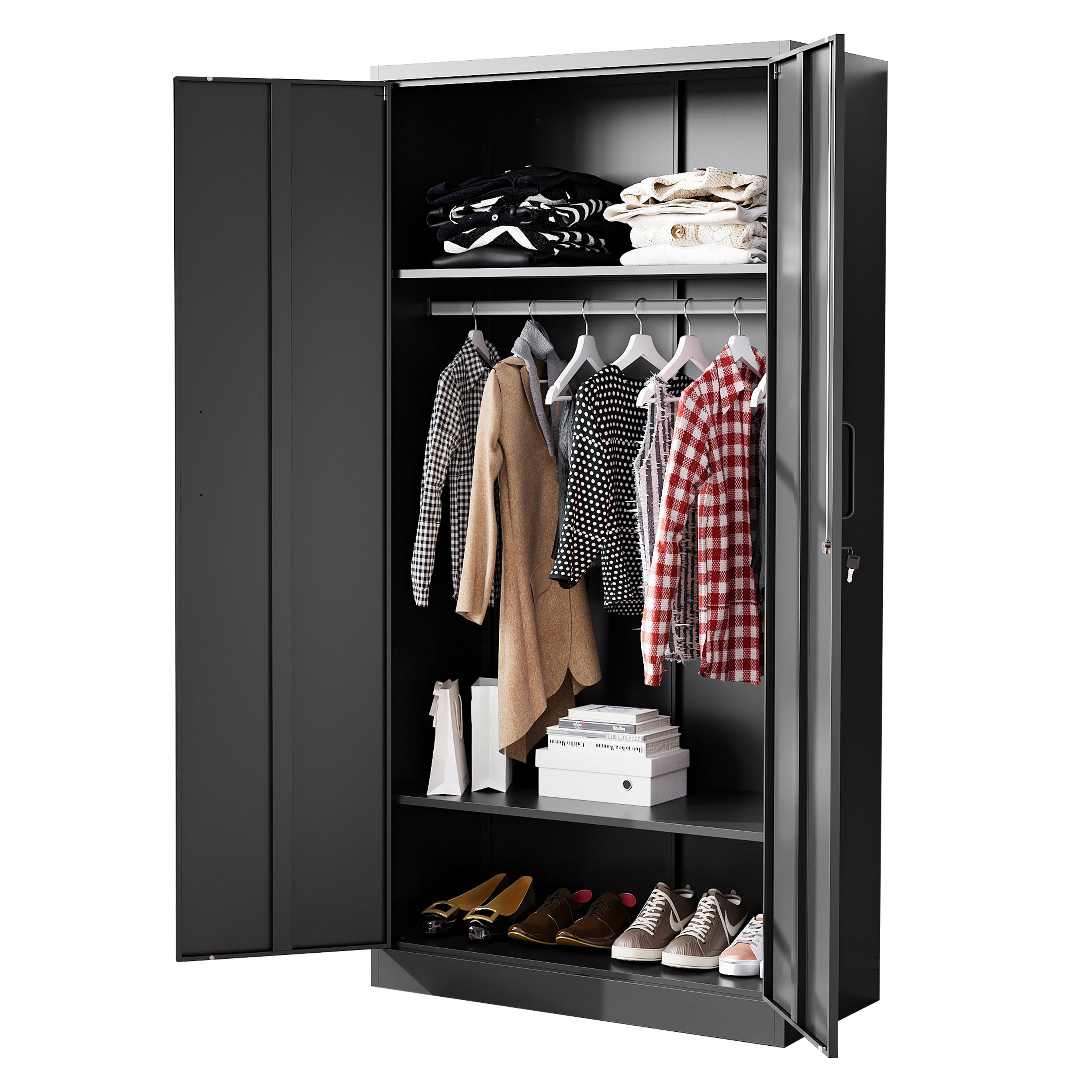 BYNSOE Metal Storage Cabinet 72 Metal Locker with Locking Metal Storage Locker with Hanging Rod for Office Hospital Require As