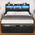Furnulem Full Size Bed Frame with Wood Headboard, Metal Platform Bed Frame Full Size with Storage Drawers and Shelf, LED Lights 
