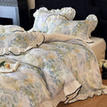VM VOUGEMARKET Romantic Ruffle Duvet Cover Queen Breathable Muslin Cotton Wash Painting Style Duvet Cover Soft Linen Like Gauze 