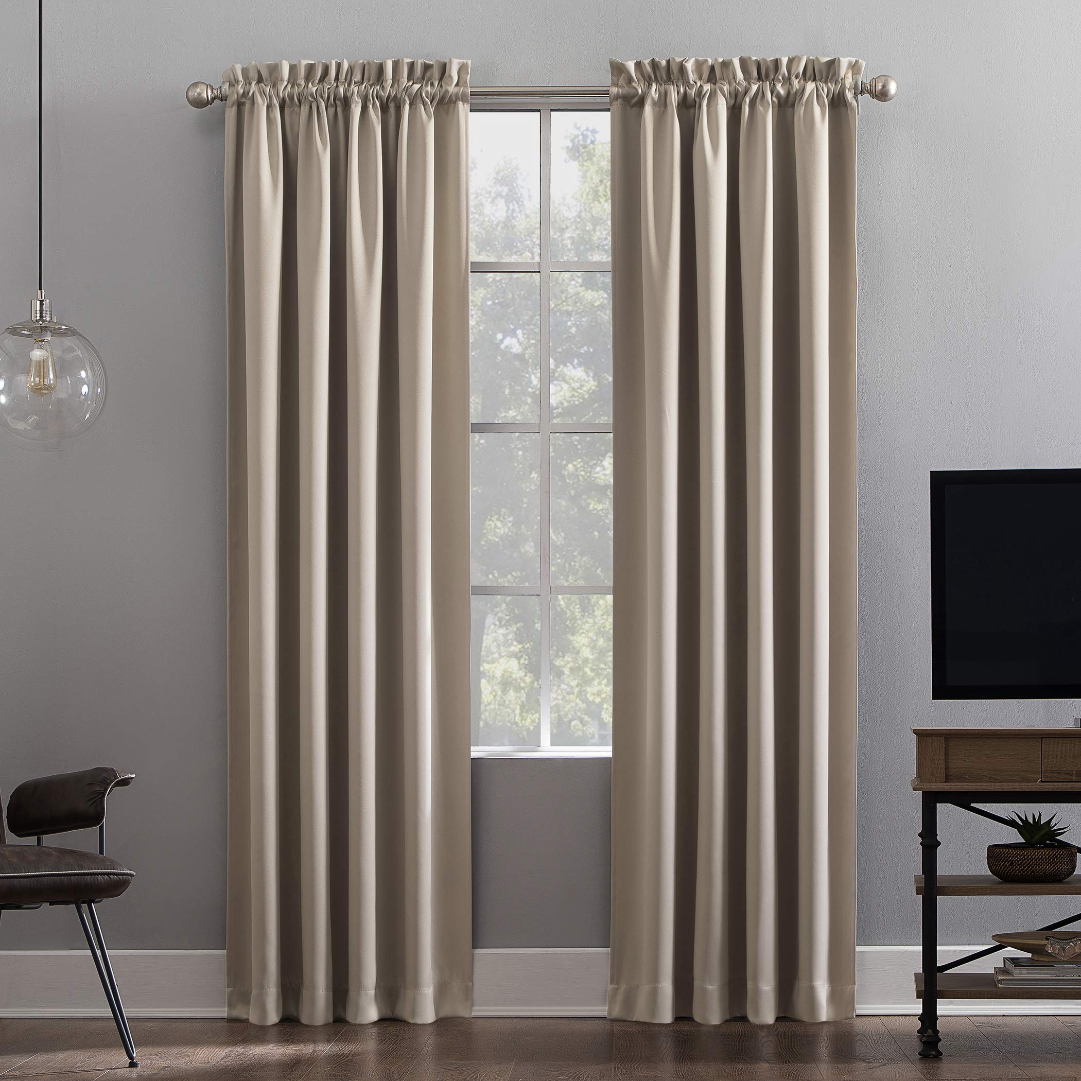 Sun Zero - 52468 Oslo Theater Grade Extreme 100% Blackout Rod Pocket Curtain Panel, 52 x 63, Stone