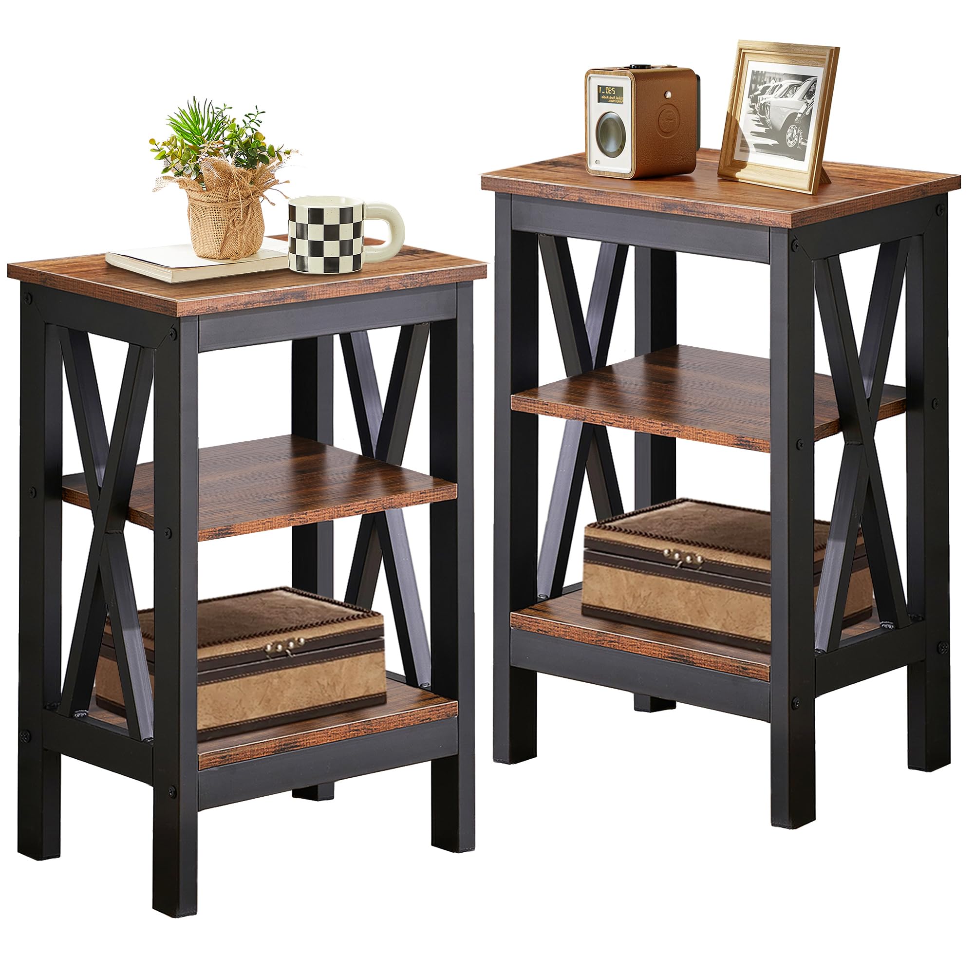 VECELO Modern Nightstands X-Design Side End Table Night Stand with Storage Shelf for Bedroom,Living Room,