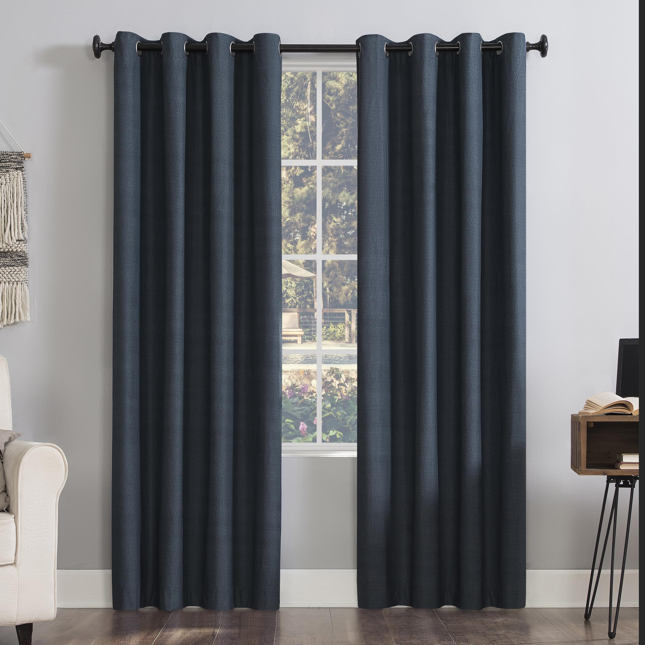 Sun Zero Columbia 2-Pack Thermal Energy Saving 100% Blackout Grommet Curtain Panel Pair, 50 x 63, Navy Blue