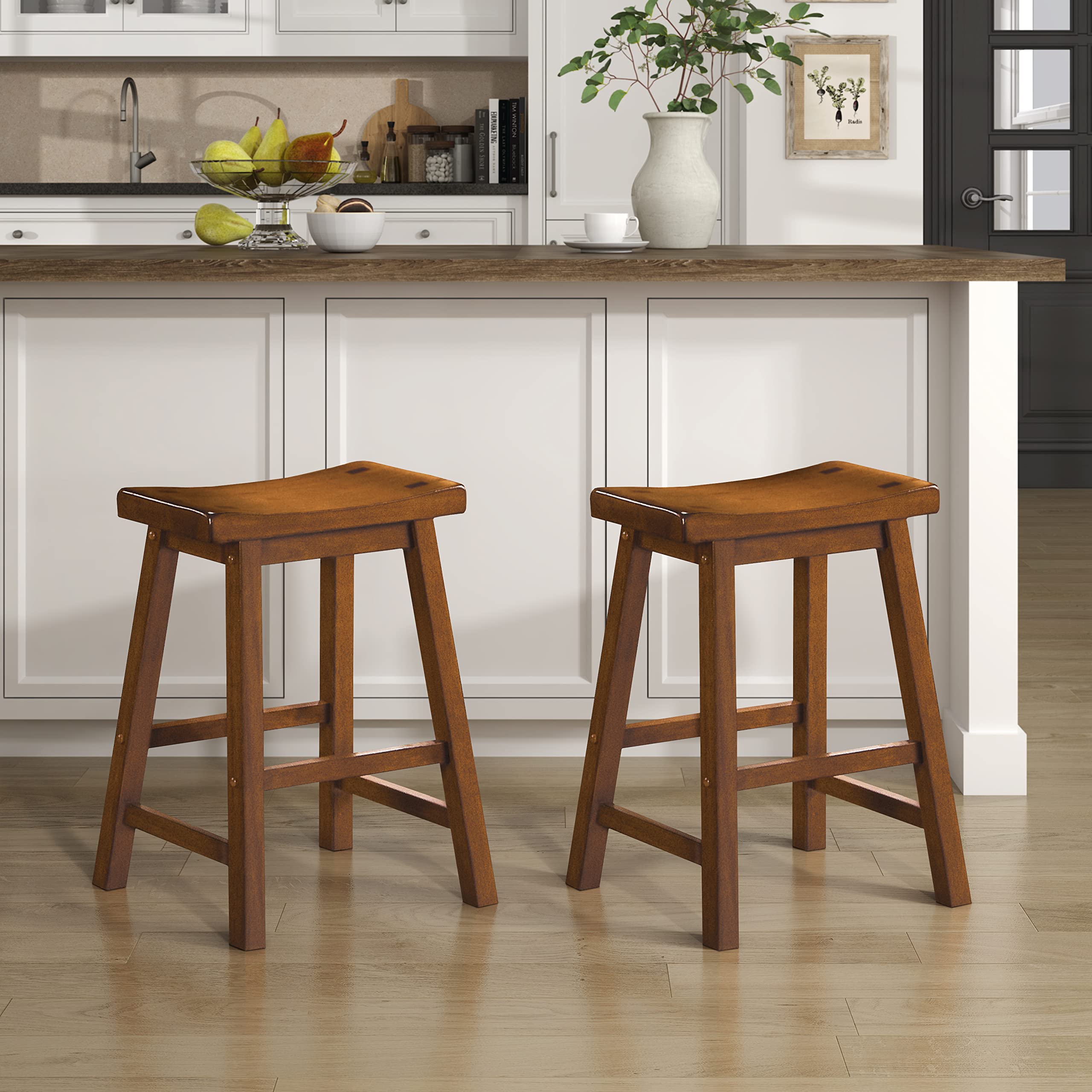 Lexicon Finnian Saddle Wood Counter Height Stool (Set of 2), 23.5 SH, Oak