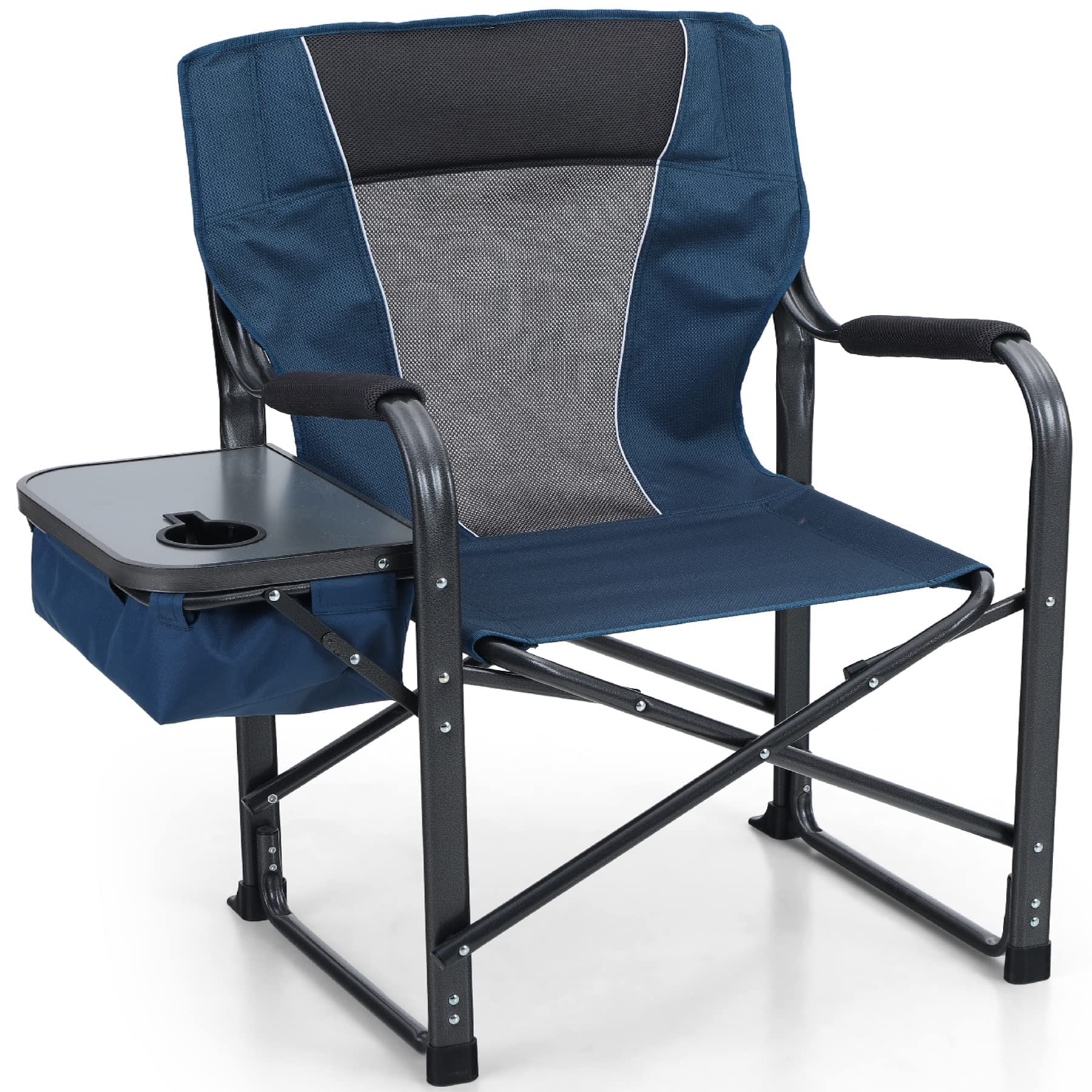 ALPHA CAMP Director Chair with Side Table Heavy Duty Portable Chair with Cup Holder Cooler Bag Steel Outdoor Folding for Adults 