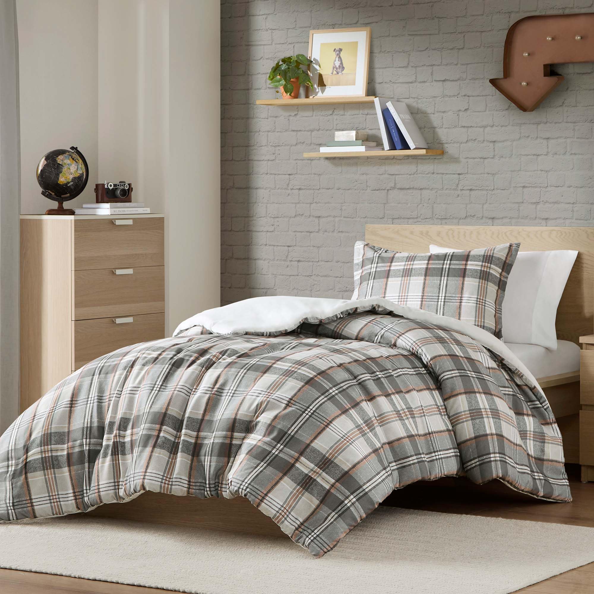 Intelligent Design Twin Duvet Cover Set Plaid Classic Cabin Lodge Duvet Cover Twin Size, Modern Casual Lightweight All Season Be