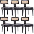 RIVOVA Rattan Dining Chairs Set of 6, Mid-Century Modern Dining Chairs, Kitchen Dining Room Chairs, Curved Cane Back Upholstered