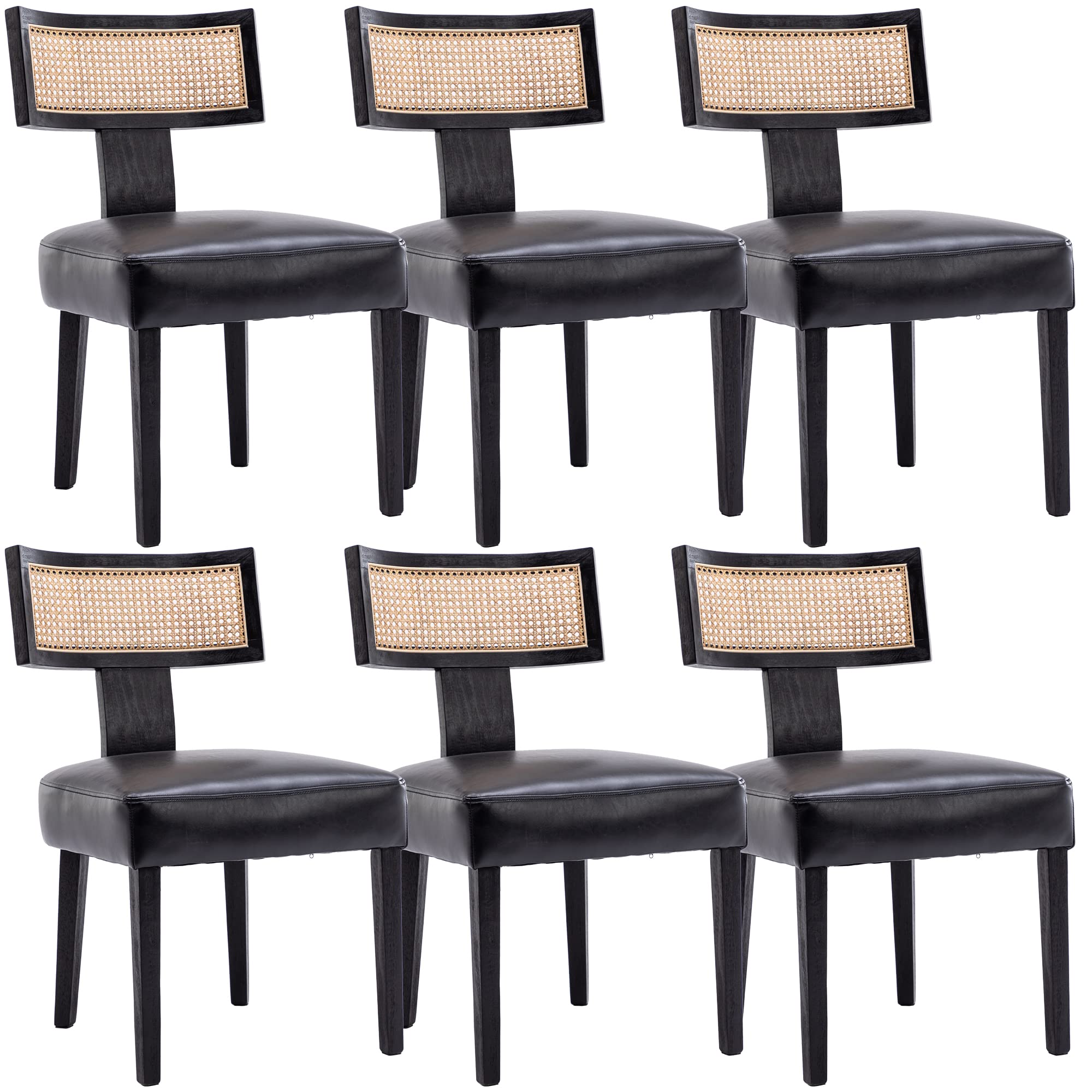 RIVOVA Rattan Dining Chairs Set of 6, Mid-Century Modern Dining Chairs, Kitchen Dining Room Chairs, Curved Cane Back Upholstered