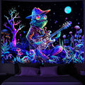 Galoker Blacklight Frog Tapestry Fantasy Neon Mushroom Tapestry UV Reactive Plant Floral Wall Tapestry Galaxy Space Tapestry Wal