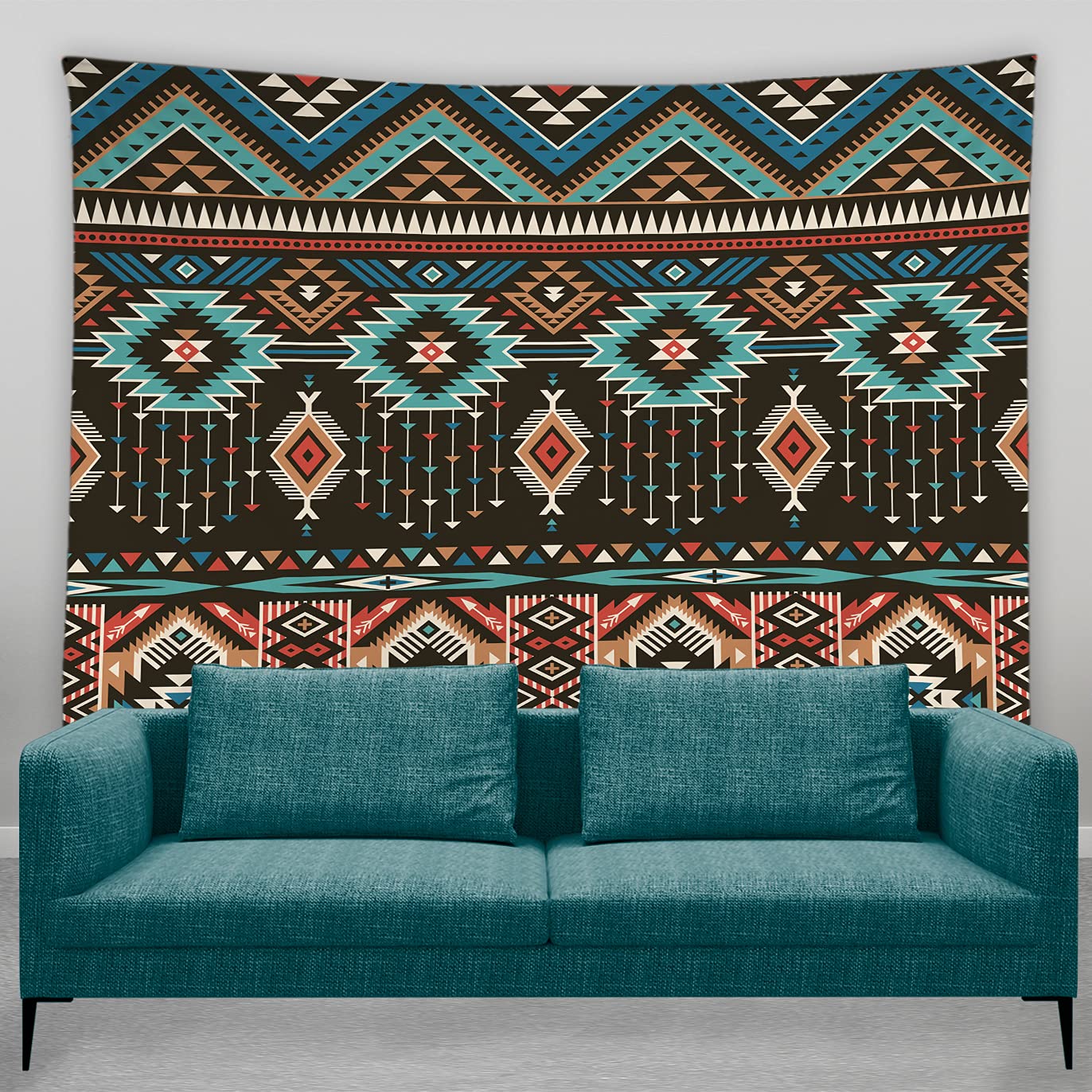 AMFD Aztec Tapestry Retro Southwestern Native American Ethnic Abstract Geometric Tribal Navajo Vintage Boho Home Decor Wall Hang