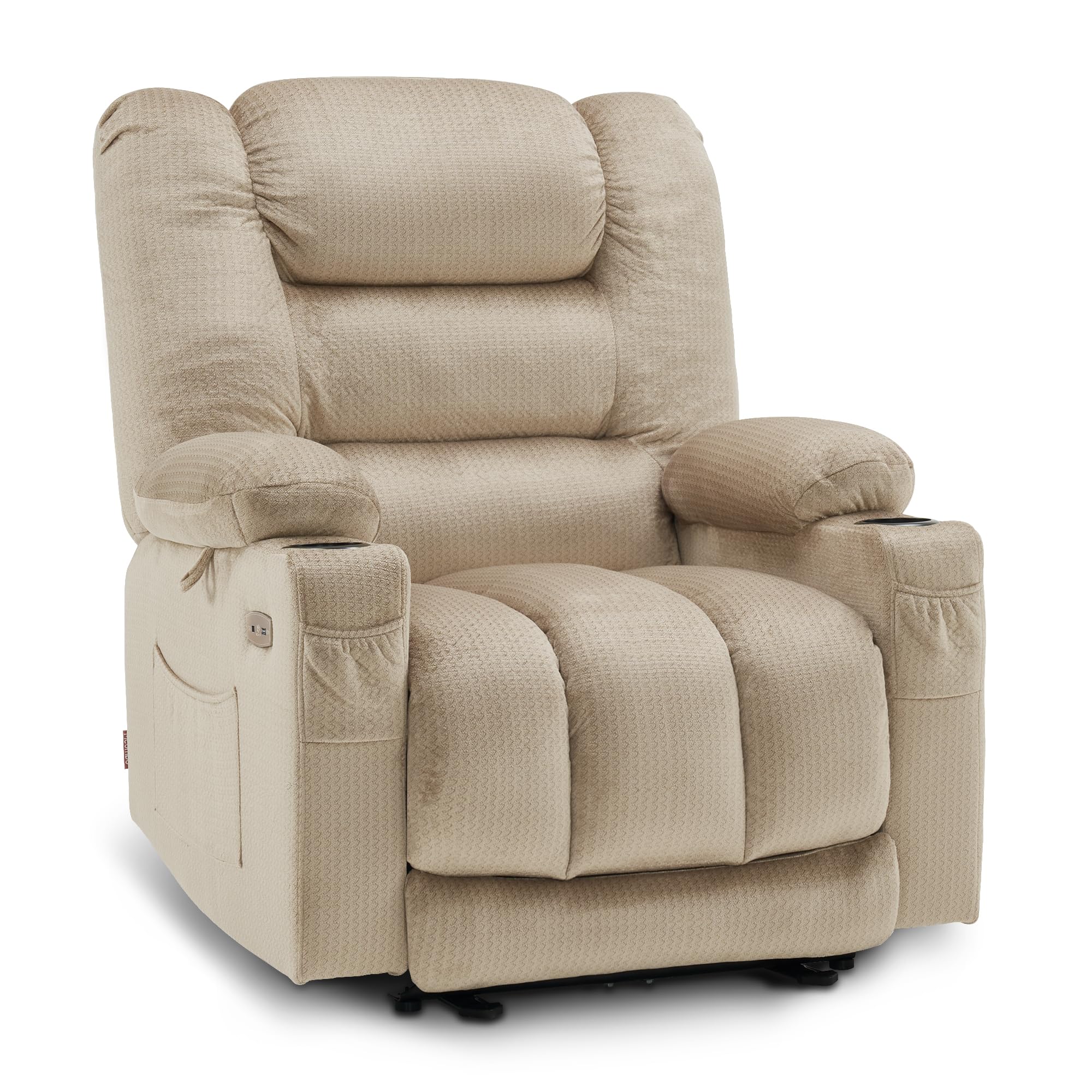 MCombo Large Power Recliner Chair with Heat and Vibration, USB Ports, Cup Holders, Electric Reclining for Living Room PR670 (Bei