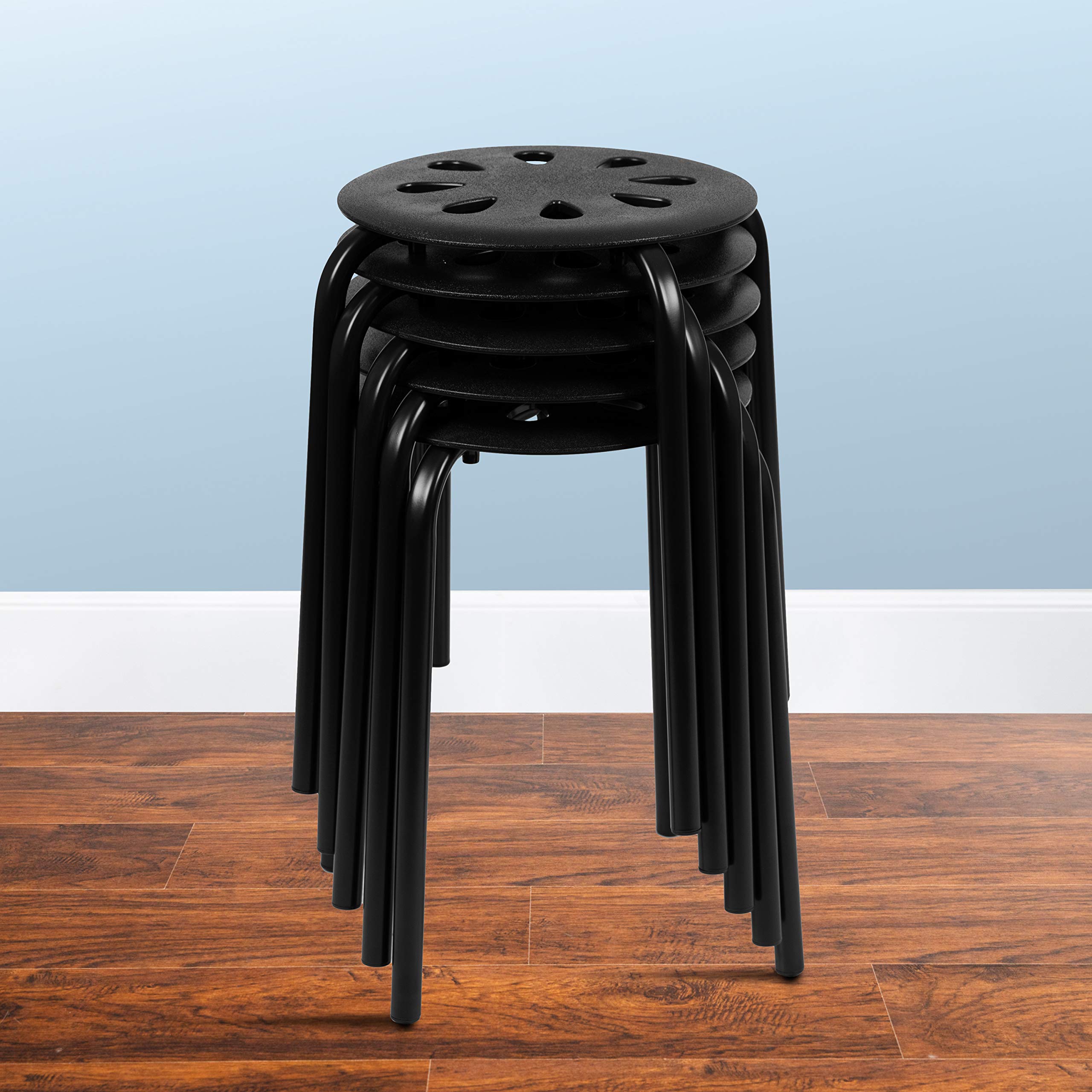 Flash Furniture Bailey Plastic Nesting Stack Stools, 17.5Height, Black (5 Pack)
