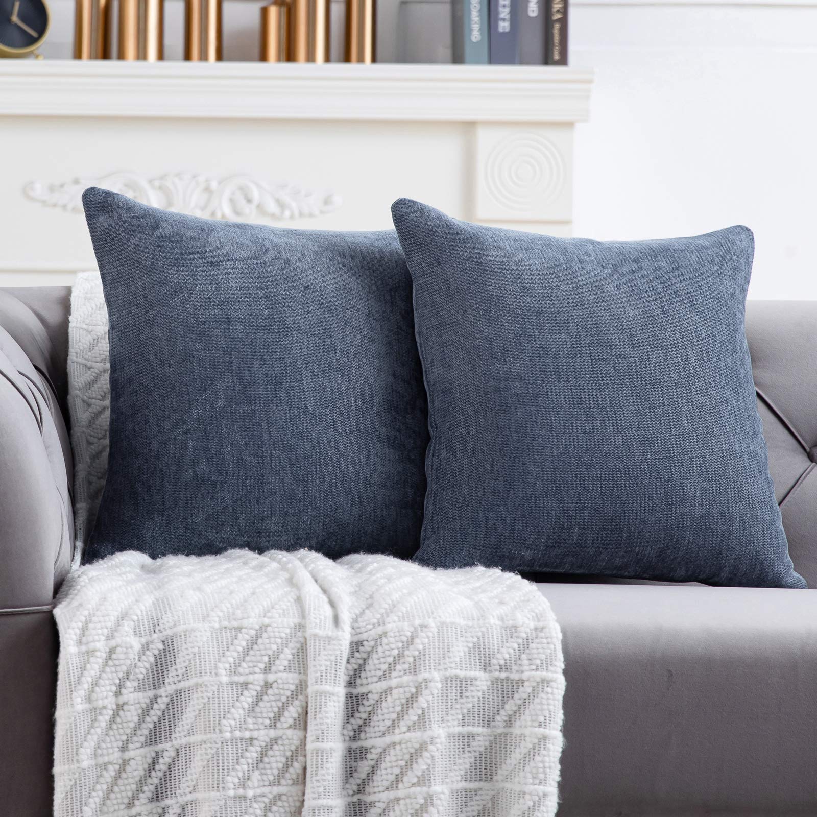 Anickal Blue Grey Pillow Covers 20x20 Inch Set of 2 Solid Rustic Farmhouse Decorative Throw Pillow Covers Square Cushion Case fo