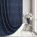 Siiluminisoy Extra Long Boho Farmhouse Shower Curtain Woven Fabric Navy Blue 84 Inch Shower Curtain, 72 x 84 Tufted Chevron Text