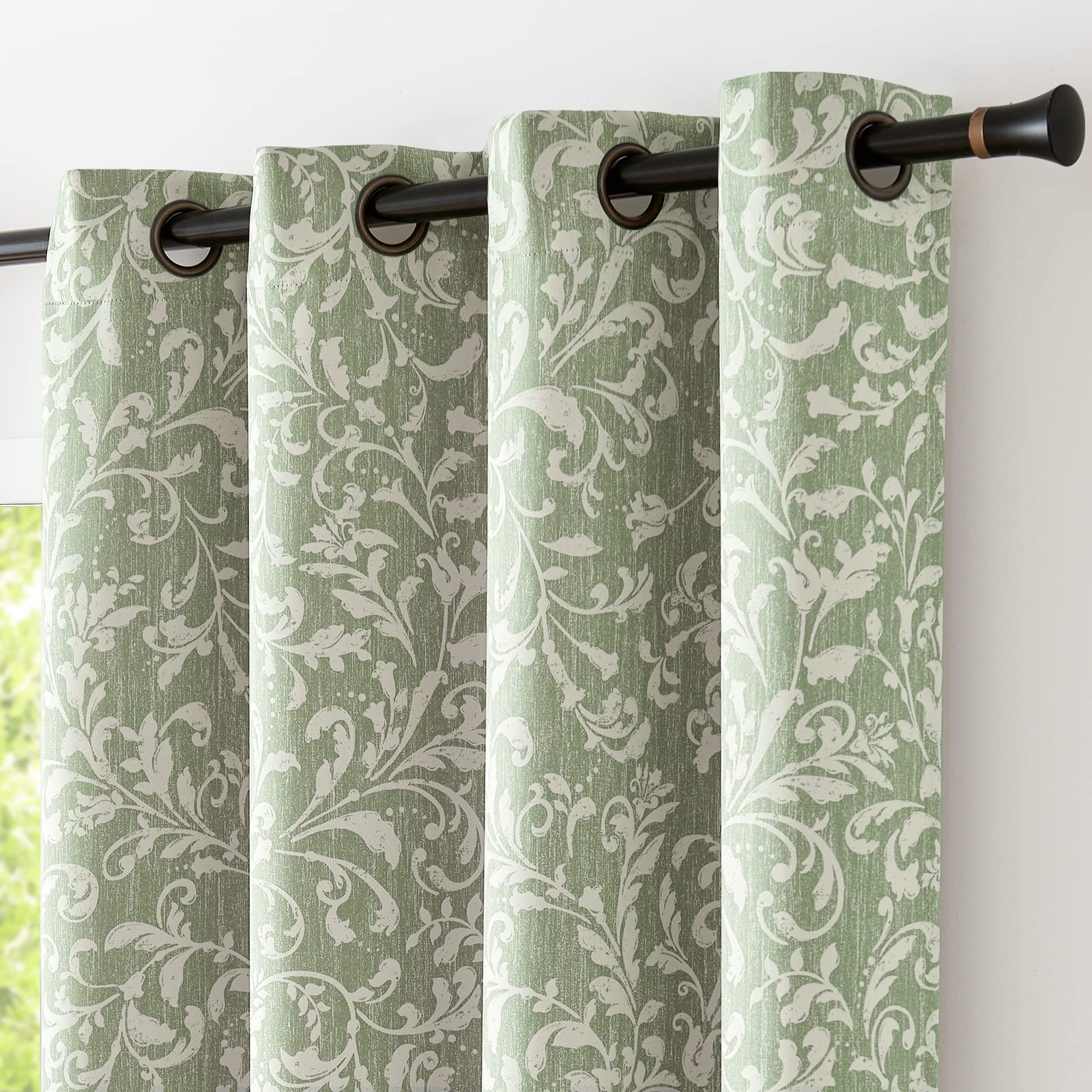 jinchan 80% Blackout Curtains for Living Room, Farmhouse Drapes with Scroll Floral Patterned for Bedroom, Extra Long Grommet The
