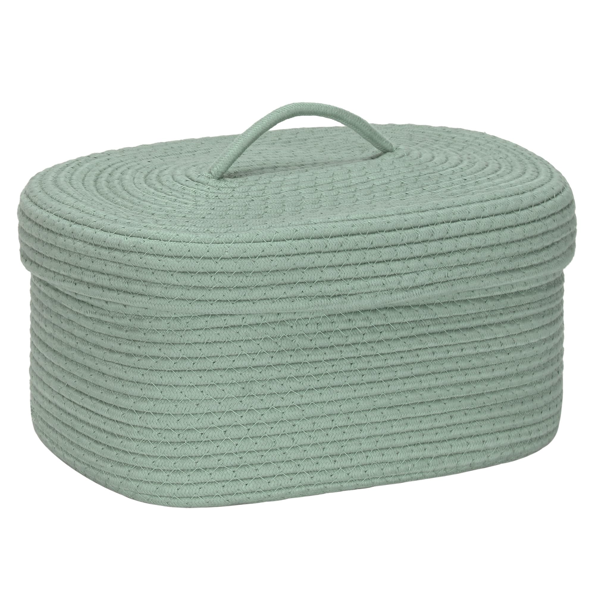 Sea Team Oval Cotton Rope Storage Basket with Lid, Lidded Woven Storage Bin, Nursery Storage Container, Diaper Caddy, Baby Showe