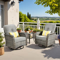 CAODOC 3-Piece Swivel Rocking Rattan Chair Outdoor, Patio Bistro Furniture Conversation Set, Wicker Chair with Coffee Table Dark