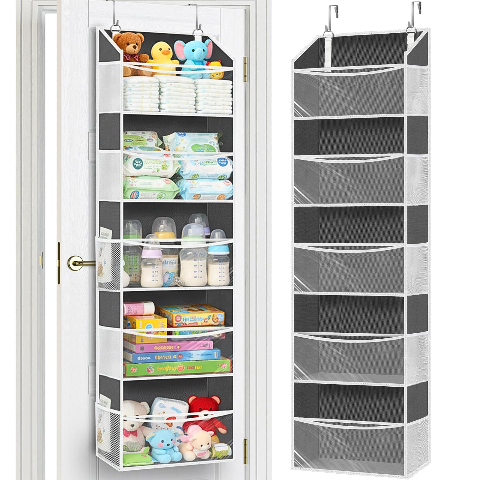 Ofiray-home Over Door Organizer with 5 Large Pockets, 5 Transparent Front Pockets & 10 Mesh Side Pockets, 50 lbs Weight Capacity
