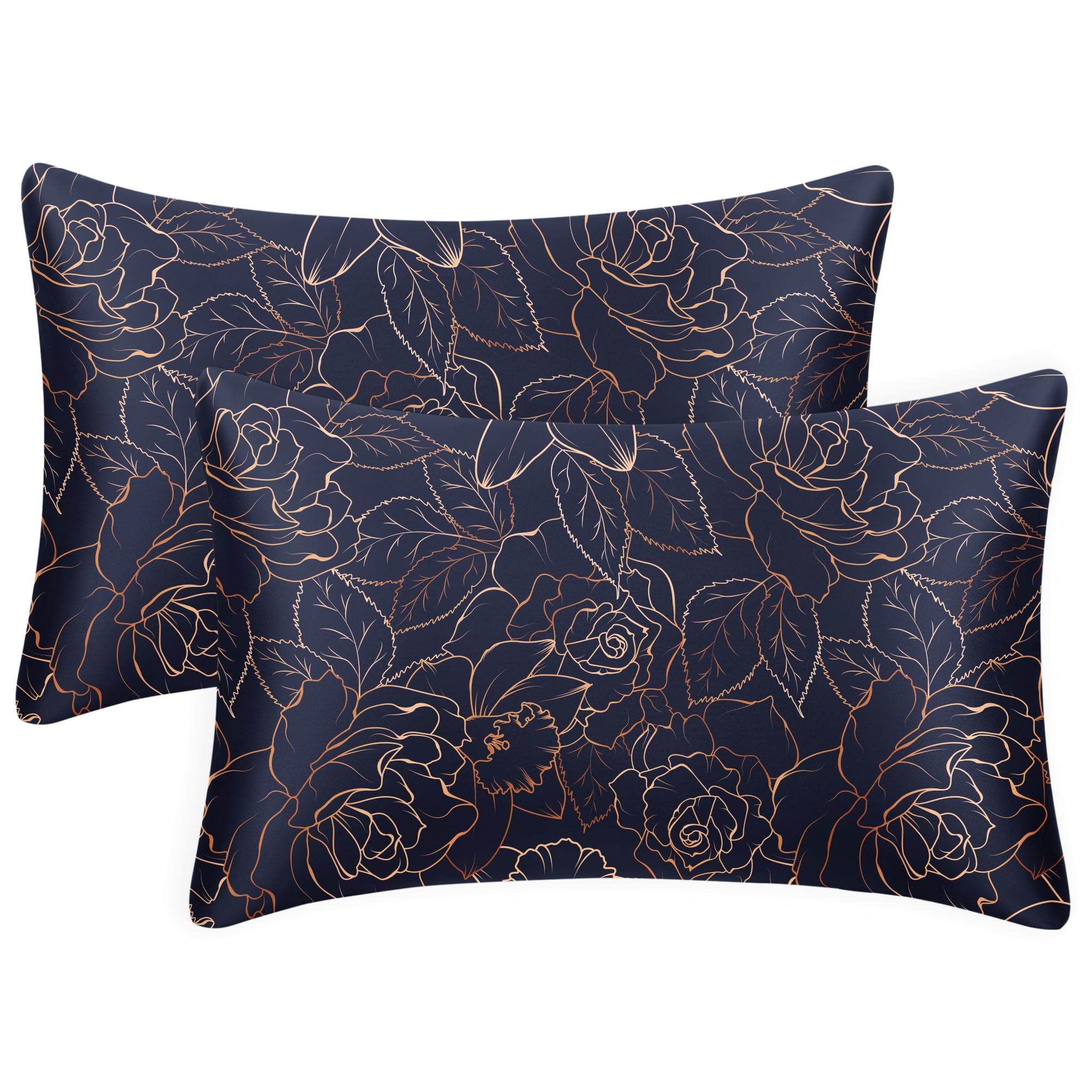 EXQ Home Satin Pillowcase for Hair and Skin Queen - Printed Blue Rose Silk Pillowcase 2 Pack 20x30 inches - Satin Pillow Cases S