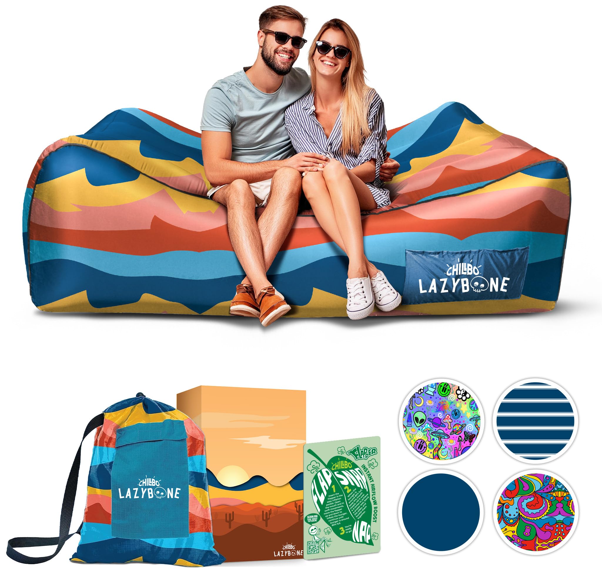 Chillbo Lazybone Inflatable Couch - Ultimate Inflatable Lounger for Maximum Chill - The Perfect Blow Up Couch for Music Festival