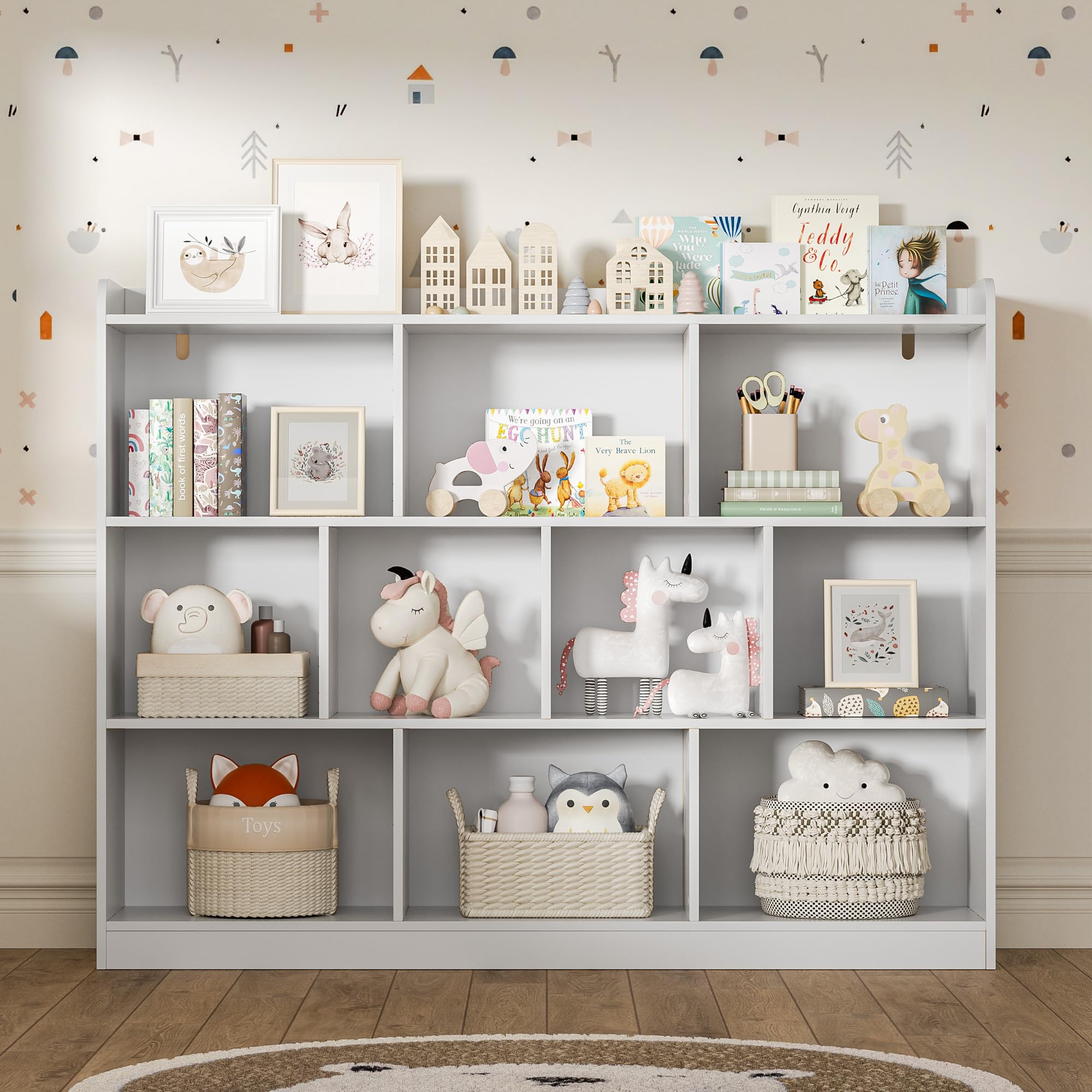 DIYART White Bookshelf, Wood Bookcase with 3 Tier Open Shelves, 10-Cube Minimalist Storage Shelf for Living Room, Bedroom, 55.1 