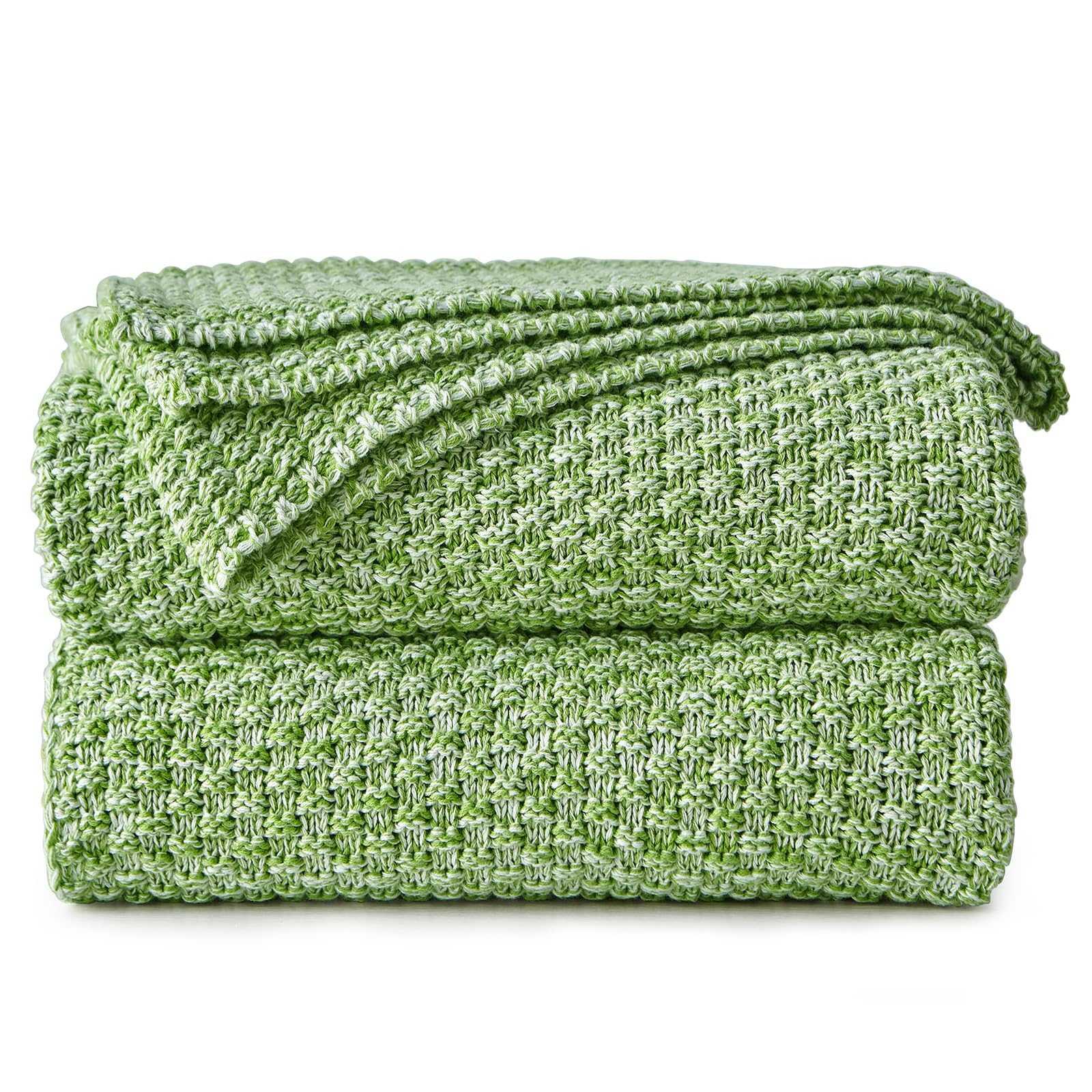 Longhui bedding Green Knitted Throw Blanket for Couch, Soft, Cozy Machine Washable 100% Cotton Sofa Knit Blankets, Heavy 4.0lb W
