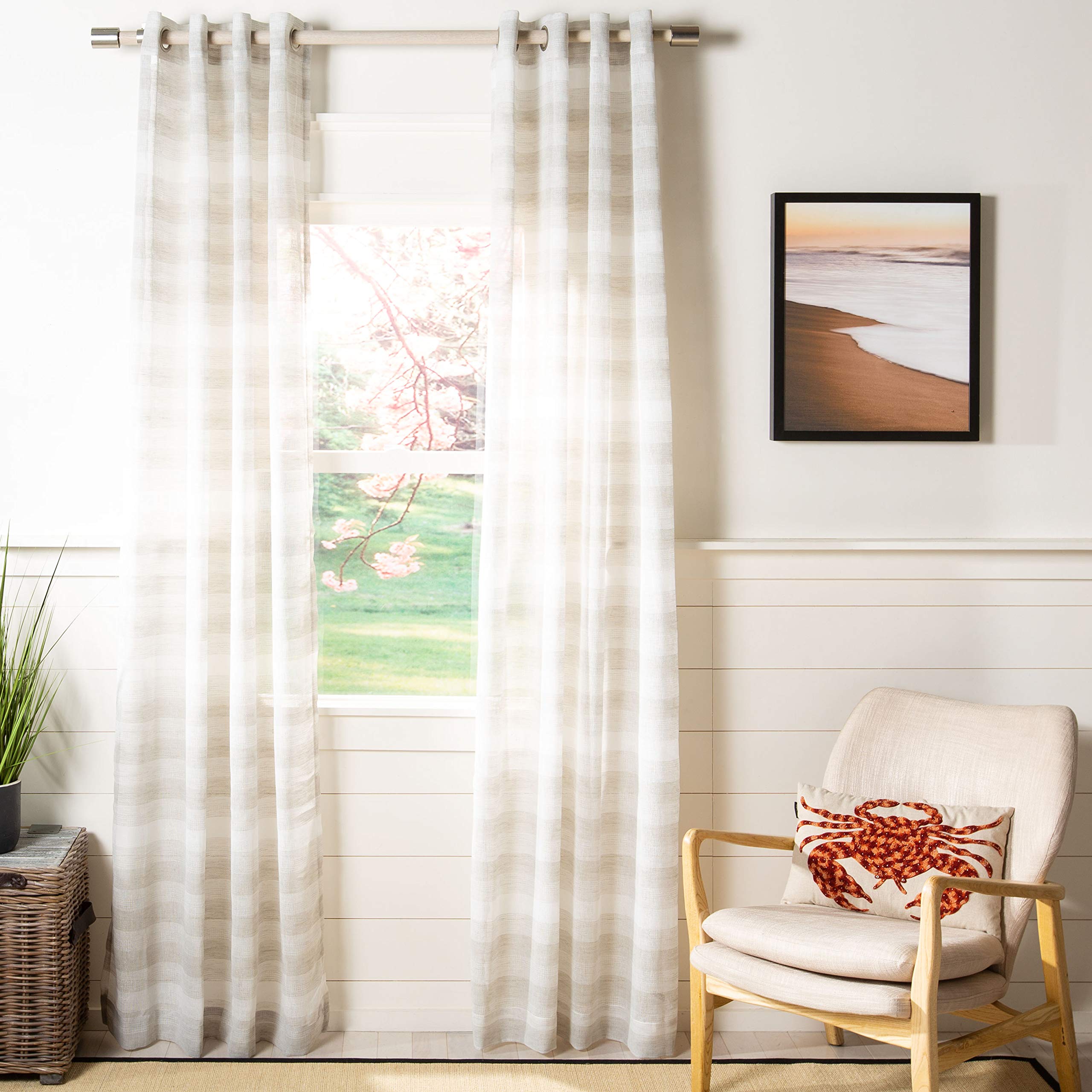 Safavieh Home Curtain Liberty Assorted Beige Semi-Sheer 52 x 84 Grommet Drape Panel Window Treatment, 52x84