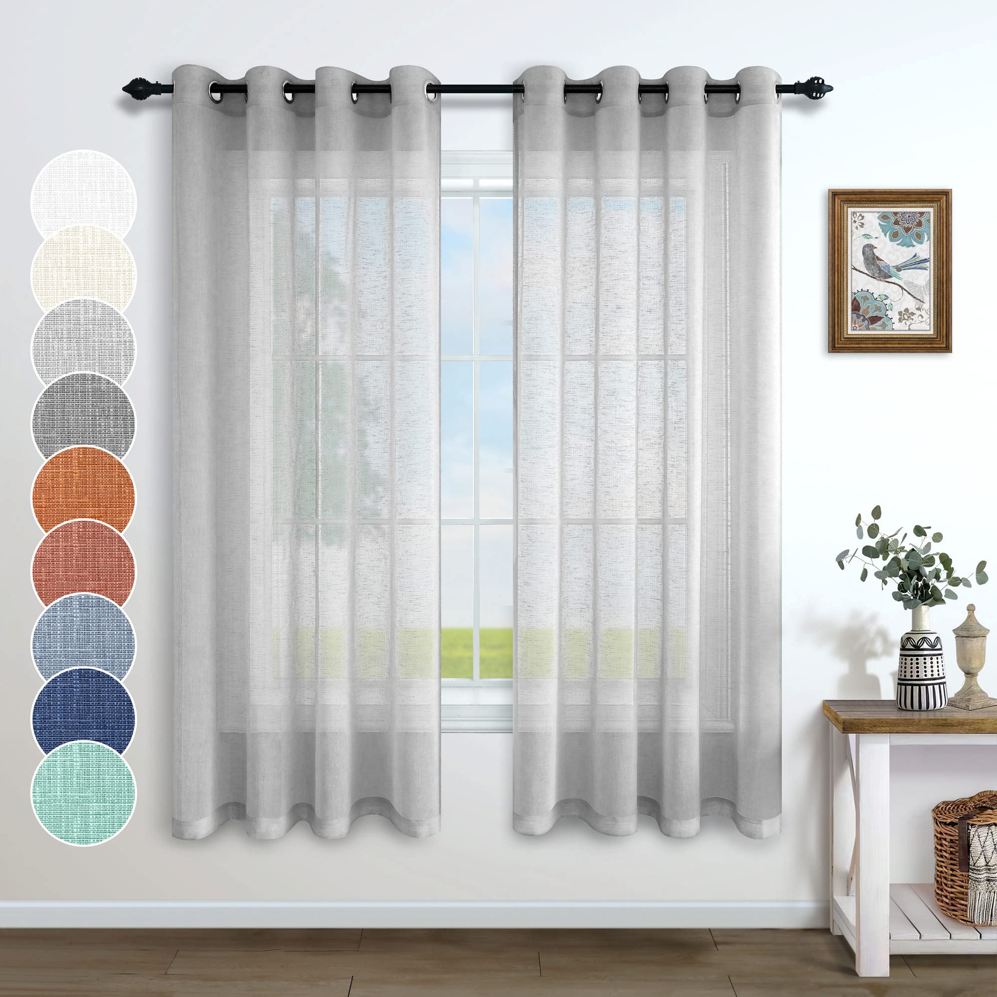 Light Grey Curtains 72 Inch Length for Bedroom 2 Panel Set Pair Grommet Soft Sheer Linen Look Silver Gray Farmhouse for Living R