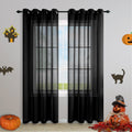 Black Curtains 84 Inches Long for Bedroom 2 Panels Set Grommet Top Eyelet Window Drapes Linen Textured Semi Opaque Black Sheer C