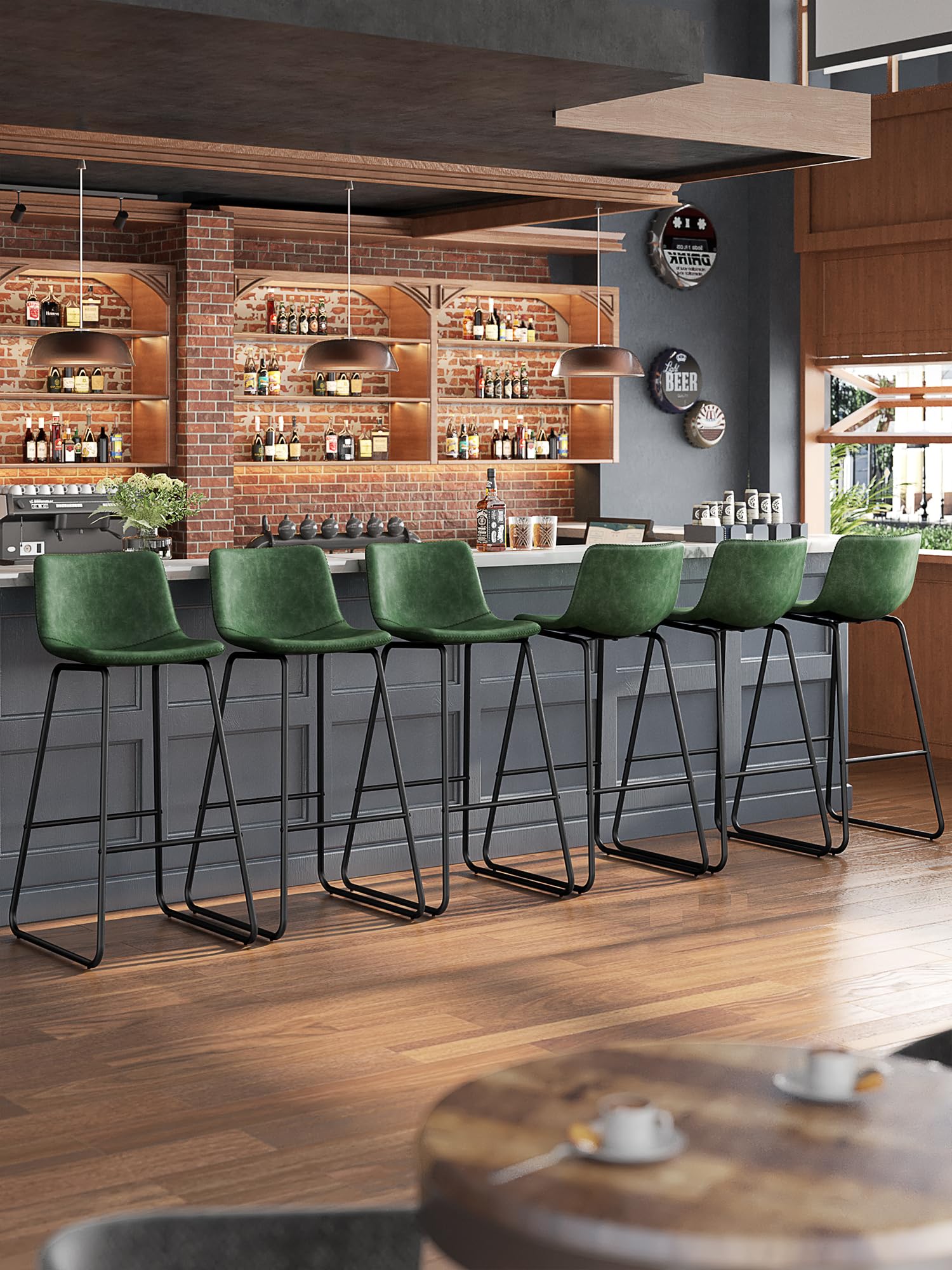 Aowos Bar Stools Set of 6, 30 Inches Counter Height Bar Stools with Back, Modern Faux Leather Barstools with Metal Legs and Foot
