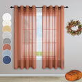 Rust Sheer Curtains 72 Inch Length for Kids Bedroom Pair Set Grommet Window Panels Faux Linen Decent Pop Color Terracotta Curtai