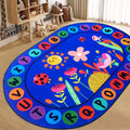 USTIDE Large Oval Educational Kids Rug 5x7,ABC Alphabet Flowers Educational & Fun Classroom Rug Non-Slip Play Mat Learning Area 