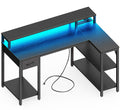 SUPERJARE 47 inch Reversible L Shaped Desk with LED Lights & Power Outlets, Computer Desk with Shelves & Monitor Stand, Gaming D