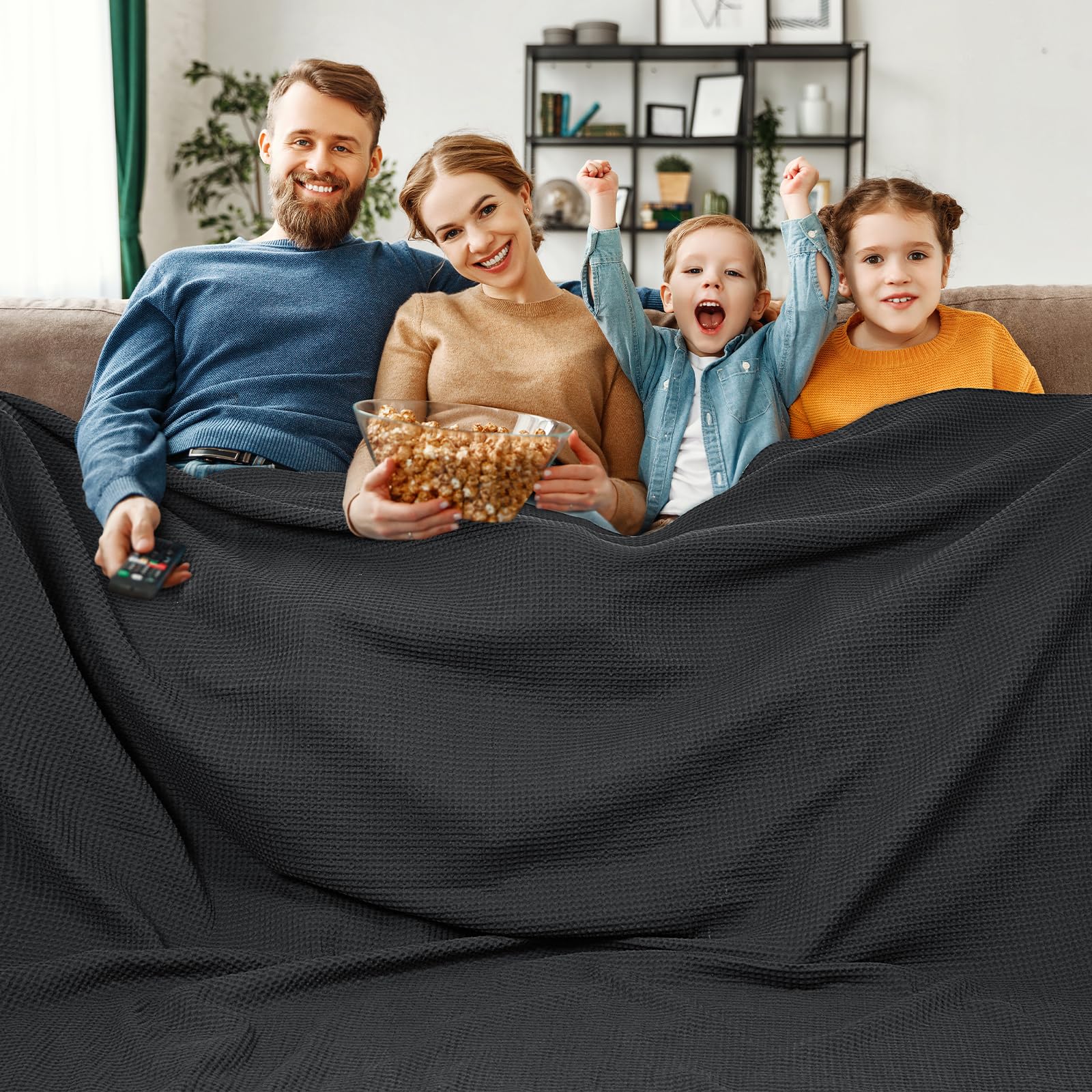 PHF 100% Cotton Waffle Weave Blanket California King Size 120 x 120  - Washed Soft Lightweight Breathable - 10 x10  Oversize H